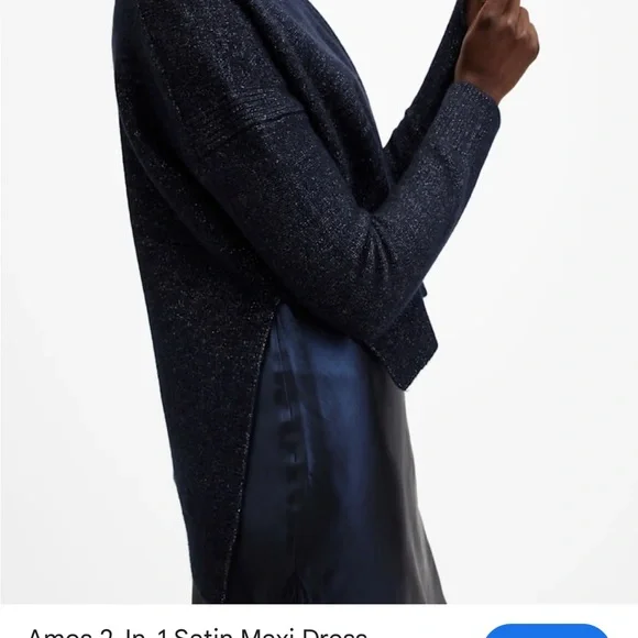 All Saints Amos 2-In-1 Satin Maxi Dress S . Navy sparkle blue - Picture 2 of 11